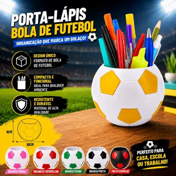 Organizador Multiuso Esportivo Premium Porta Lápis e Acessórios de Mesa 10x8cm em Plástico PLA Premium Ecológico