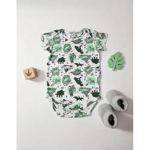 Body Infantil Bebê Dinossauro Estampado Malha Confortável