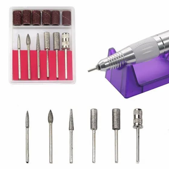 Kit 6 Brocas Lixa Elétrica Lixadeiras Unhas Manicure Com 6 Refis de Lixas