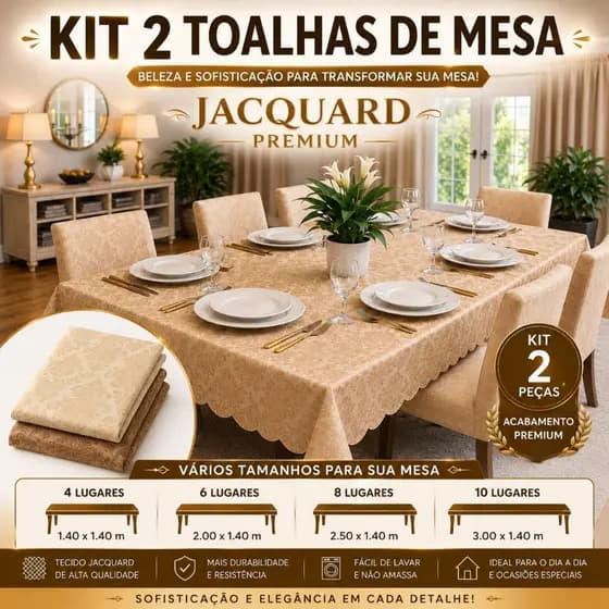 KIT 2 TOALHAS DE JACQUARD PREMIUM LUXUOSA 4 6 8 E 10 LUGARES
