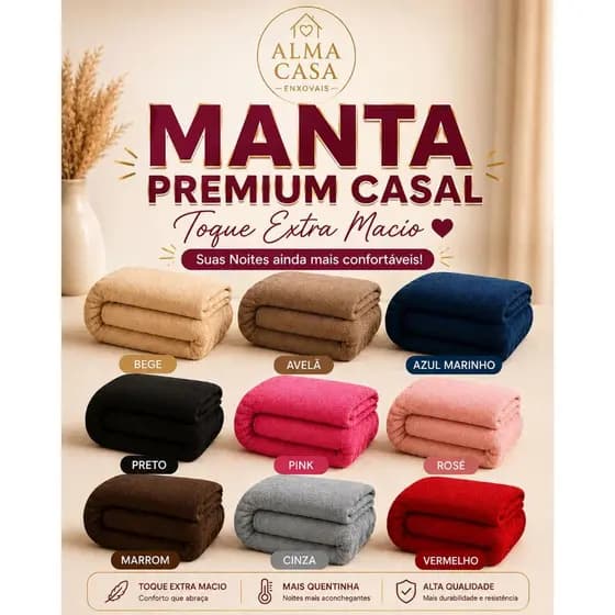 COBERTOR MANTA MICROFIBRA PREMIUM CASAL TOQUE MACIO