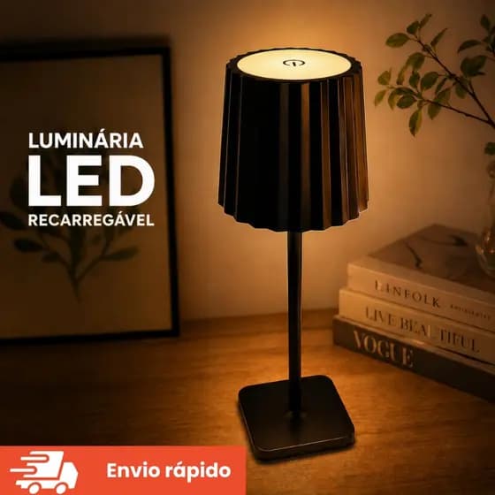 Luminária Abajur LED Touch Mesa Moderno - Brilho ajustável Recarregável Sem Fio