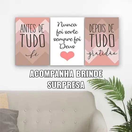 kit 3 quadros quadrinhos decoracão antes de tudo fé nunca foi sorte foi Deus gratidão sala quarto