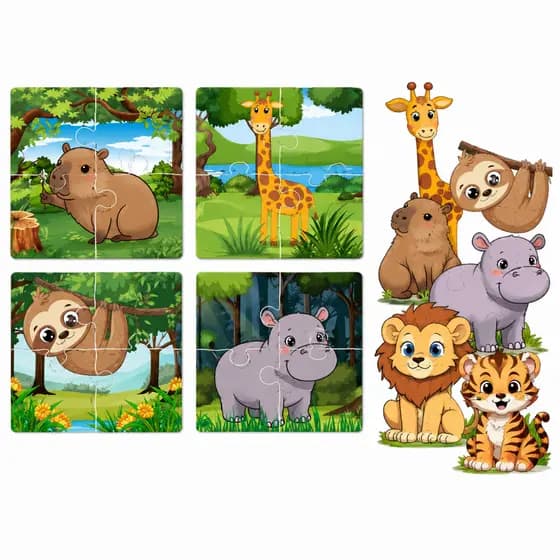 Kit 4 Quebra Cabeça Animais Infantil Em Mdf Educatico 4 peças Animais Espaço Fundo do Mar Brinquedo Pedagógico Infantil