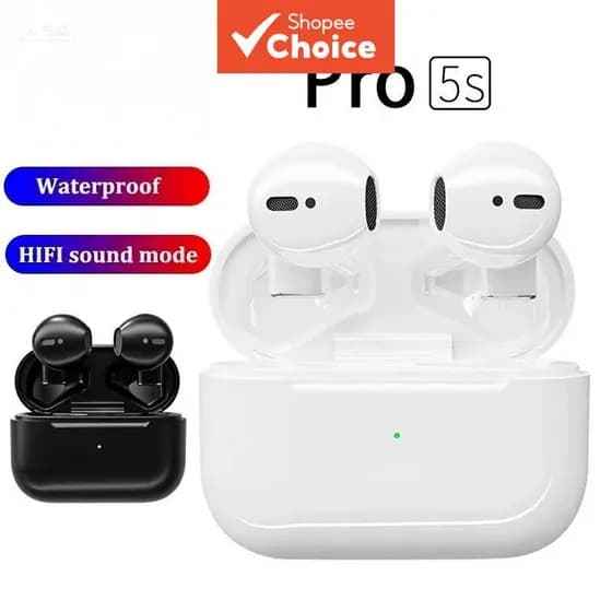 Mini Pro5s Fones de Ouvido Bluetooth TWS, Hi-Fi Estéreo, À Prova d'Água, Esportivos, Toque, Redução de Ruído ENC