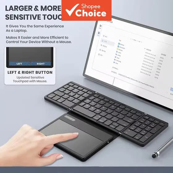 Teclado sem Fio Recarregável com Touchpad, Teclado Dobrável de Viagem, Teclado Mini Portátil para Múltiplos Dispositivos