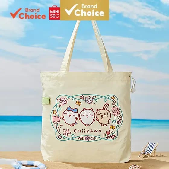 MINISO Série chiikawa - bolsa tote de um ombro com bordado de guirlanda de flores, leve e estética, para uso diário, 45