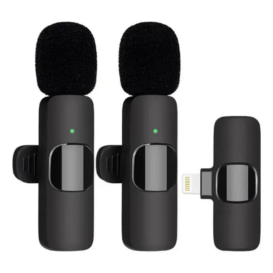 Microfone de lapela profissional duplo sem fio para celular compatível com iphone lightning kit com 2 microfones áudio