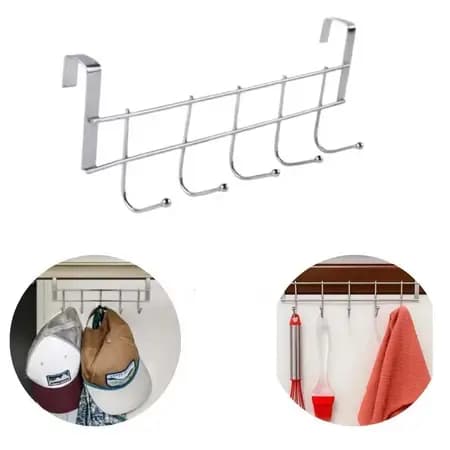 2/4PCS-Cabide Gancho para Portas de Inox com 5 Ganchos Multiuso