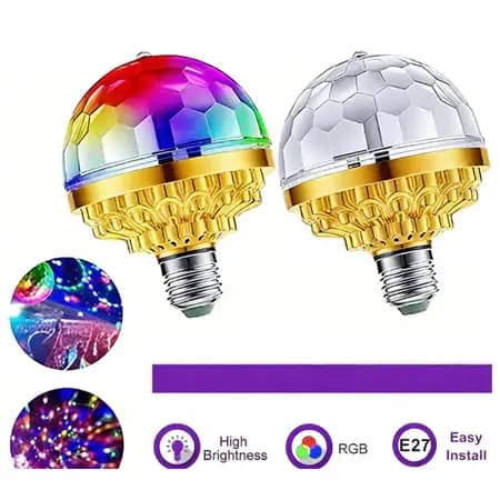 Bola de Discoteca com Luz Giratória RGB 6W – Lâmpada E27, Efeitos de Cores para Festa e Karaokê!