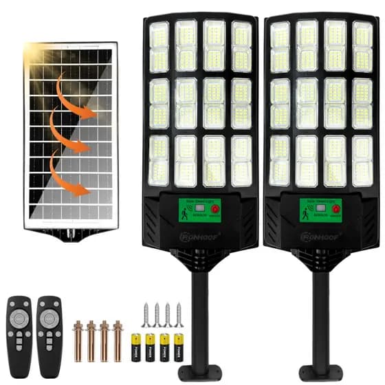 Kit 2 Luminária Solar 900W/800W Refletor Potente com Sensor IP67 e 360 LEDs 5730 para Jardins