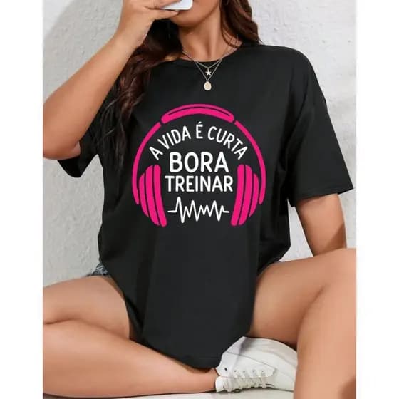 Camiseta Fitness Bora Treinar Estampada Unissex 100% Algodão Academia Treino Crossfit