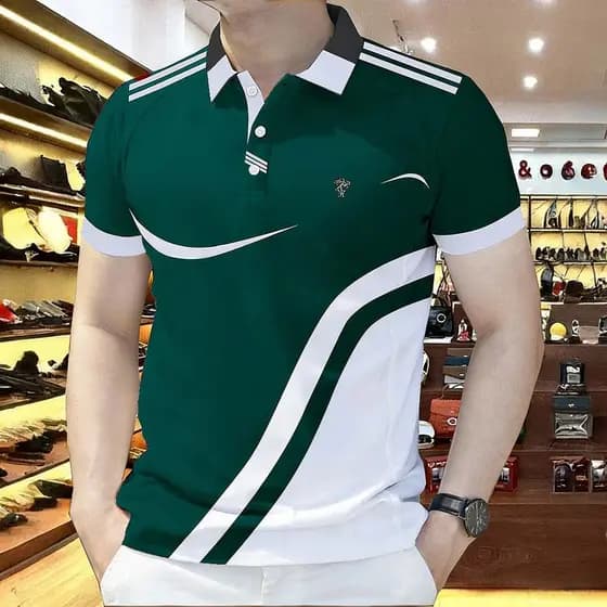 Camisa polo Listrada Masculina , Roupas Casuais De Manga Curta Da Moda , Camiseta Estampada Geométrica Solta Estilo Core