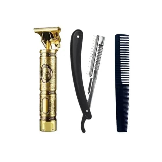 Kit Barbeiro Premium – Máquina de Corte + Navalhete + Pente Longo