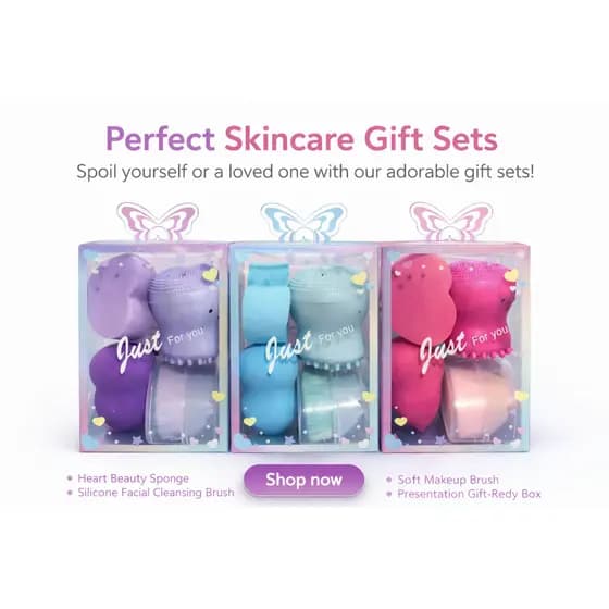 Kit Limpeza Facial 3 em 1 Escova Silicone + Esponja + Pincel Maquiagem Rosa Azul Lilás