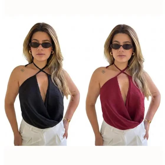 Kit 2 crooped multiformas gola boba Blusa Frente Única Feminino Fresquinha Regata Lisa Básica