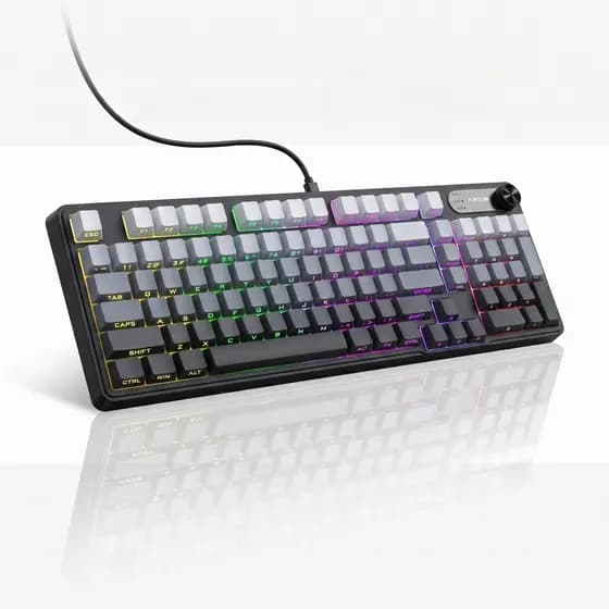 Teclado Gamer SemiMecânico Silencioso À Prova d'Água RGB Branco/Preto Para Jogos e Escritório