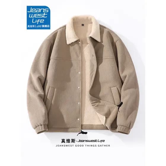Zhenweisi LIFE Jaqueta de veludo masculina de lã de inverno espessada lapela Top masculino jaqueta Casual americana M