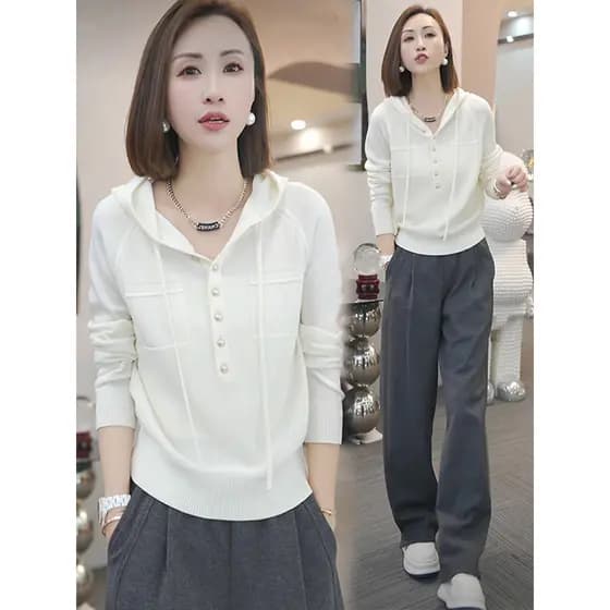 Estilo coreano High-End sentimento camisola com capuz feminino primavera outono 2026 novo estilo elegante mais magro olh