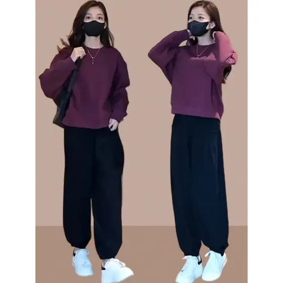 Roupas de outono combinando com um conjunto completo moda outono novo estilo terno feminino moletom tamanho grande Casua