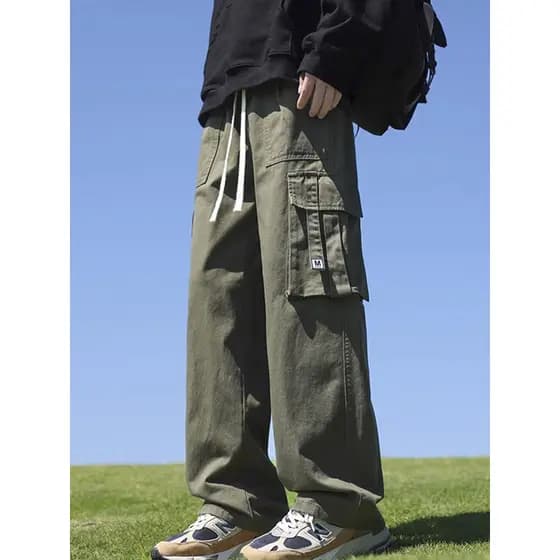 Calças casuais básicas de caça masculinas verão calças de algodão puro macacão solto calças retas calças compridas novo