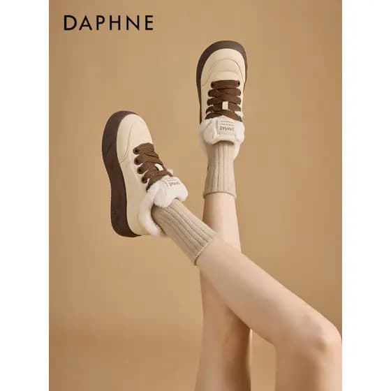 Daphne botas de neve de sola grossa feminina 2026 novo estilo inverno velo engrossado sapatos de pele sapatos de algodão