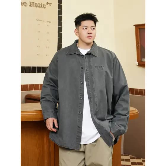 THE PANG Street Wear Plus Size Masculino Primavera Outono Gordo Solto Lavado Camisa de Manga Comprida Masculina Plus Gor
