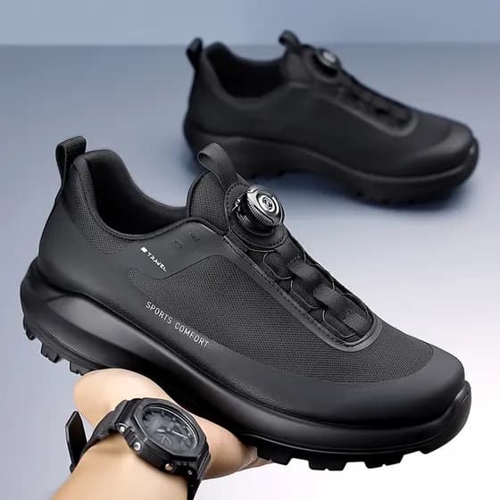 Botão rotativo sapatos masculinos 2026 novo estilo verão preto correndo sapatos esportivos masculinos casuais correndo v