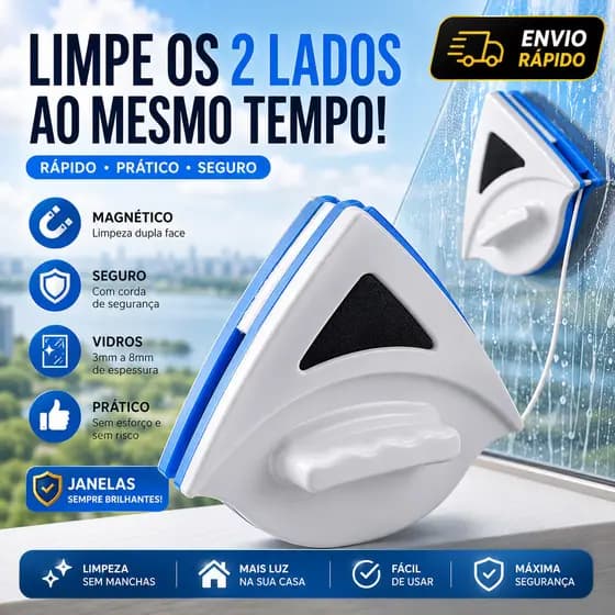 Limpa Vidros Magnético Dupla Face – Limpeza Rápida e Segura para Janelas