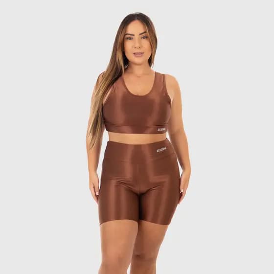 Conjunto Fitness Feminino Plus Size Resenha Sport Short e Top com Bojo Poliéster Treino