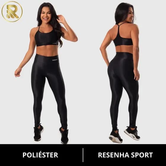 Conjunto Fitness Calça Legging Top Sem Bojo Canelado Brilho Academia Treino Dia a Dia Resenha Sport