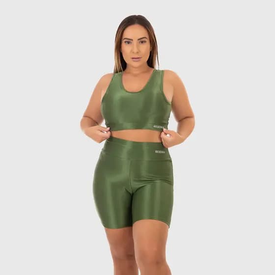 Conjunto Fitness Plus Size Short e Top sem Bojo Poliéster Resenha Sport Conforto Academia