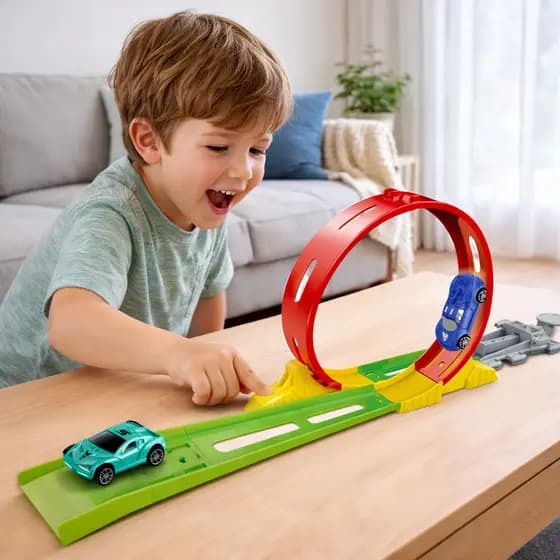 Pista de Carrinhos Infantil com Loop 360° Lançador Ejection Truck 2 Carrinhos