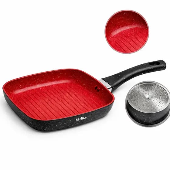 Frigideira Grill Quadrada 24cm Antiaderente Indução Stone