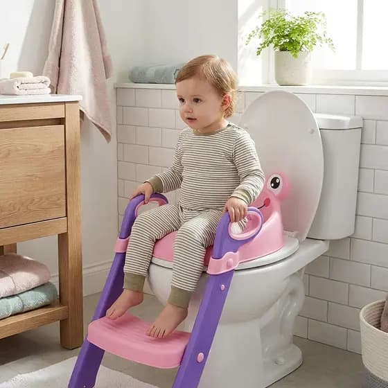 Assento Redutor Infantil com Escada para Vaso Sanitário Troninho Desfralde Dobrável Rosa Antiderrapante