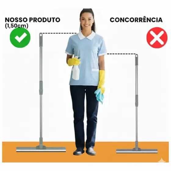 Rodo de Silicone Multiuso 2 em 1 Vassoura e Limpador de Vidros para Uso Seco e Molhado Cabo Longo