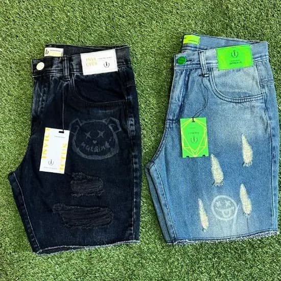 KIT 2 Bermuda Jeans Masculina Emoji Jogador Curta Destroy