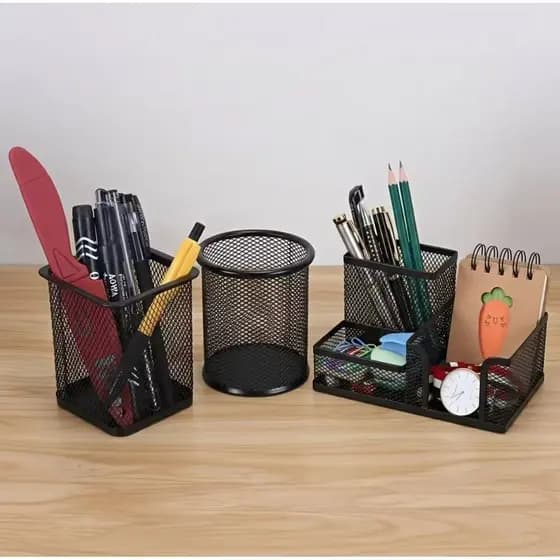 Organizador de Mesa Metal Aramado Para Escritório 3/4 Divisões Porta Lapís Caneta Clips H-17