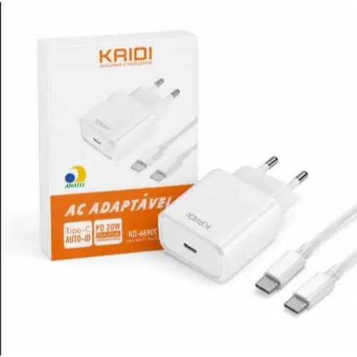 Carregador Tipo C Turbo Para Celular Iphone 15 a 17 Pro Max e Samsung Completo Rápido PD 20W Kaidi Cabo Usb-C
