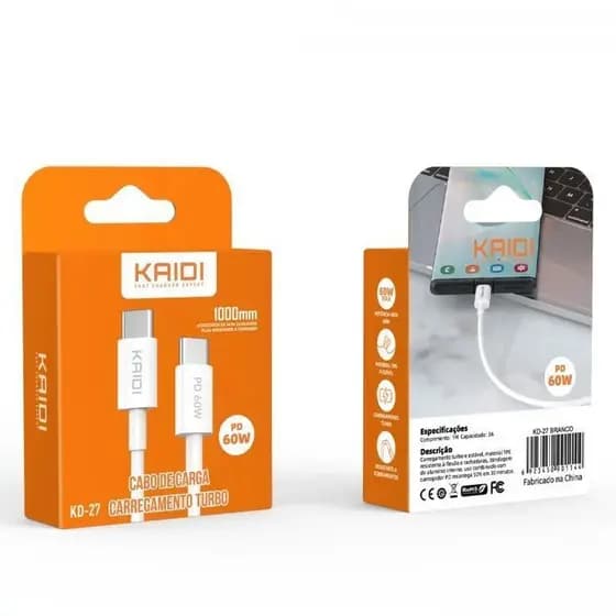 Cabo Tipo C-C Turbo 60w Para Celular Iphone 15 a 17 pro Max e Celular Samsung Carregador Carregamento Turbo Rápido
