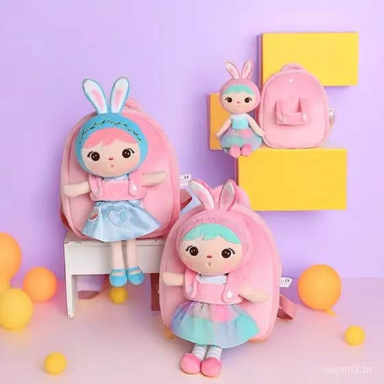 Mochila infantil Metoo Lolita, mochila escolar para jardim de infância, boneca de pelúcia removível, presente de Natal.