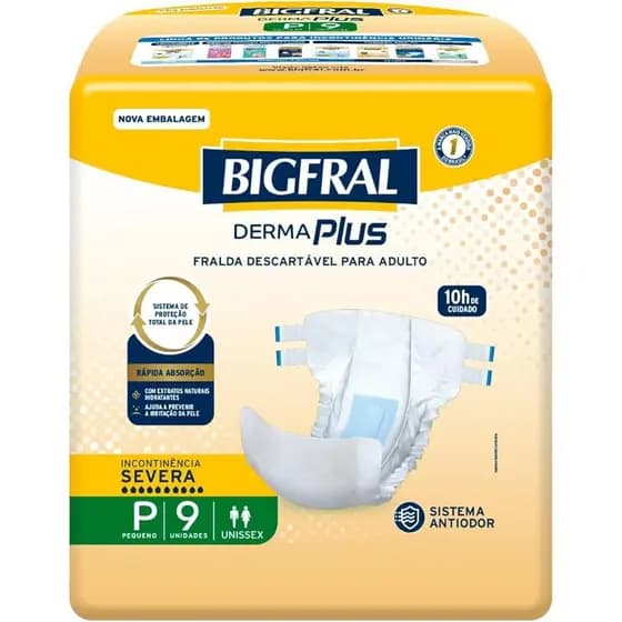 Fralda Descartável Bigfral Derma Plus P 9 Unidades