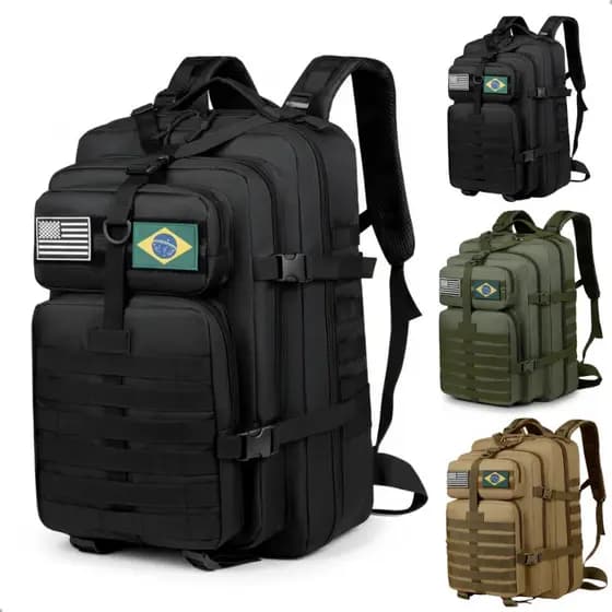 Mochila Tática 50L Impermeável Grande Capacidade com Múltiplos Compartimentos + 2 Bandeiras Camping Viagem