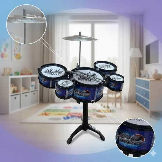 Mini Bateria Brinquedo 5 Tambores Sortida Bateria Infantil Musical Kids Kit Completo Baquetas