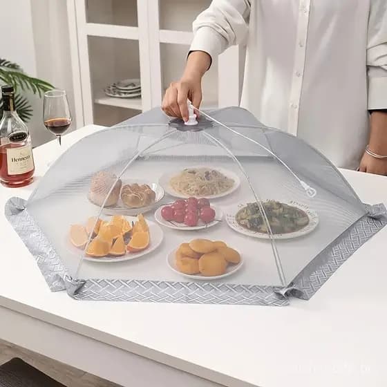 Capa De Rede Cinza 70cm , Malha Dobrável Para Cobertura De Alimentos Mesa Doméstica
