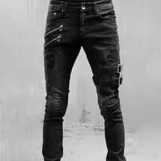 Calças de brim masculinas rasgadas magros motocicleta magro-ajuste moda jeans de alta resistência estiramento único jean