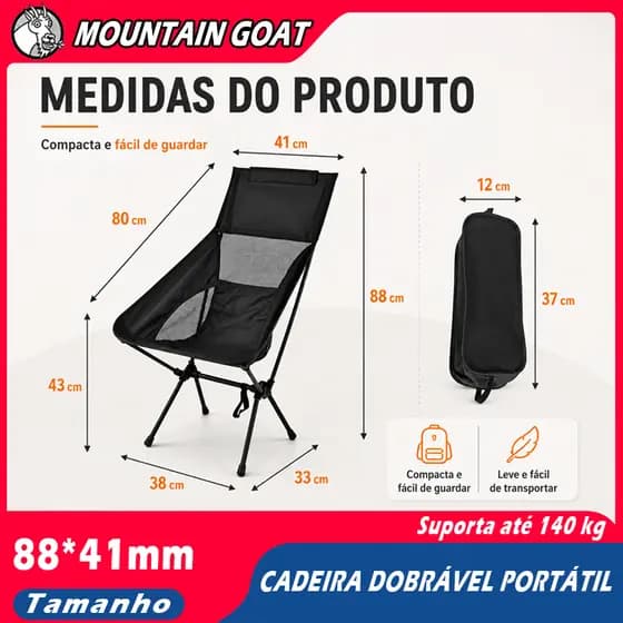 Cadeira De Pesca Alumínio Ao Ar Livre Com Apoio Grande Resistente Dobrável /Acampamentos/Piqueniques/Praias/ Viagens