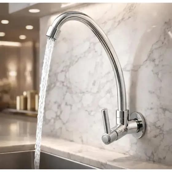 Torneira de Parede para Cozinha Slim ABS Cromada 1/4 de Volta Bica Móvel Alta Durabilidade