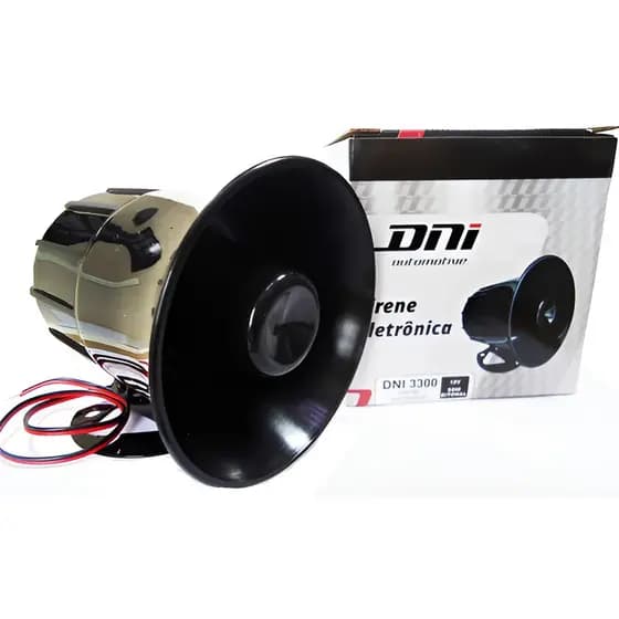 Sirene Eletrônica DNI 3300 12V Bitonal 118dB Preta Para Sistemas de Alarme e Segurança