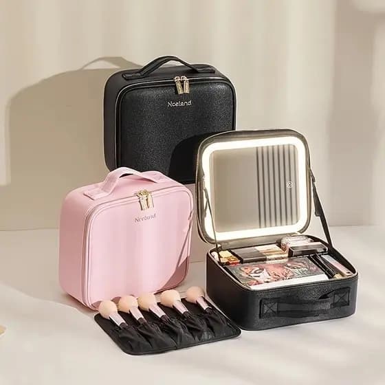 Kit Maleta Maquiagem completo Profissional Com Espelho e Luz Led e paleta de maquiagem ELETROX